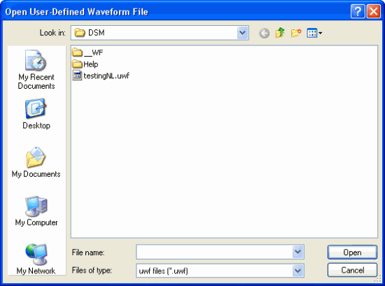 Open User Defined Waveform File Dialog Box