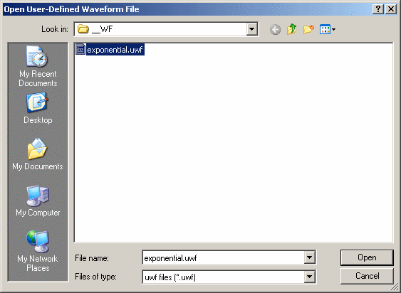 Open User Defined Waveform File Dialog Box